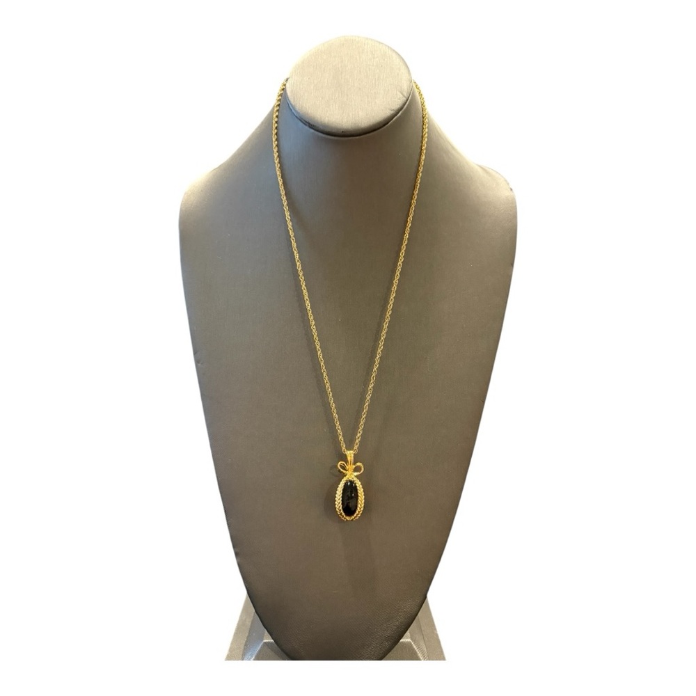 Joan Rivers Black Egg Teardrop Pendant Necklace with Bow Detail Signed J10